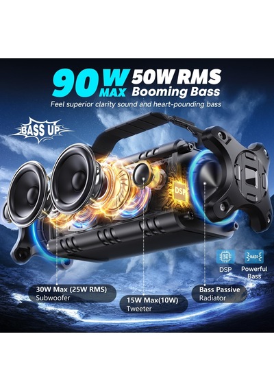 90w Max Bluetooth Hoparlör, Ipx6 Su Geçirmez Taşınabilir Kablosuz Bluetooth Hoparlör, 50w Derin Bas Yüksek Açık Hoparlör, 40h Çalma Süresi/stereo Eşleştirme/tf Kart/aux/nfc