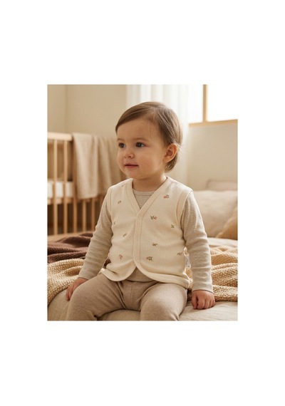 Minory Baby - %100 Pamuk Bebek Yeleği Çiçek Motifli Bej Bej