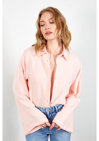 Manche Gül Kurusu Kolları Salaş Yıkamalı Müslin Oversize Rahat Kalıp Kadın Basic Gömlek Mks166881-01-6881 Manche Gül Kurusu Kolları Salaş Yıkamalı Müslin Oversize Rahat Kalıp Kadın Basic Gömlek Mks166881-01-6881