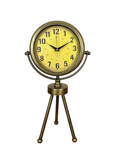 Retro Antique Üç Ayaklı Metal Eskitme Masa Saati Çok Renkli