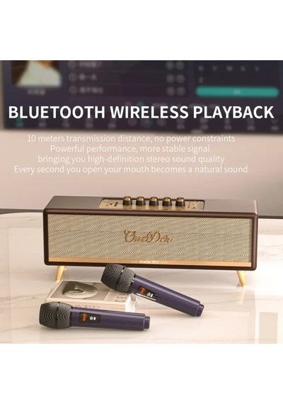 Oneder D8 Wireless Retro Dual Microphone Bluetooth Speaker Kahverengi