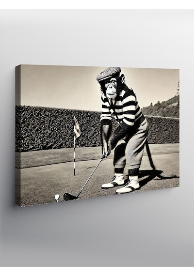 Kanvas Tablo Golfçü Maymun Komik Bir An 100cmx140cm