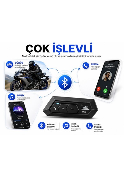 Bt22 Motorsiklet Kaskı İntercom Bluetooth Kulaklık Su Geçirmez Mikrofon Dahil Her Kask Tipine Uygun Bluetooth 5.0 Müzik Mikrofon Çağrı