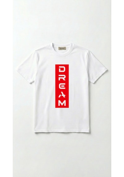 Unisex Düz Renk Dream Dijital Baskılı Bisiklet Yaka Basic Tişört Beyaz
