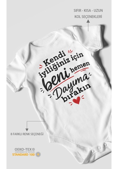 Morivokids Dayıya Özel Kısa Kollu Bebek Body %100 Pamuk Zbn258-kk Beyaz