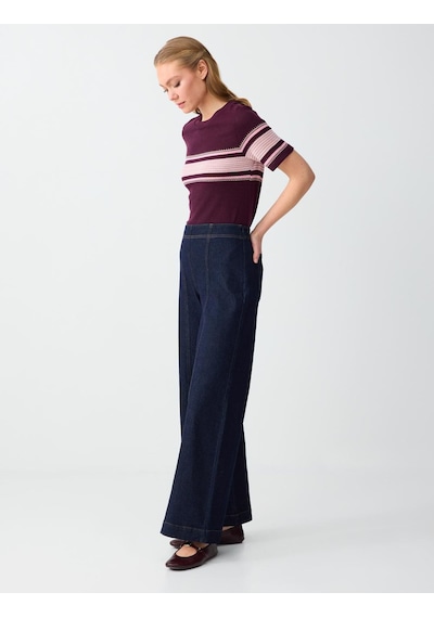 Jimmy Key Koyu İndigo Mavi Yüksek Bel Normal Paça Pamuklu Uzun Denim Pantolon 6sw185615452