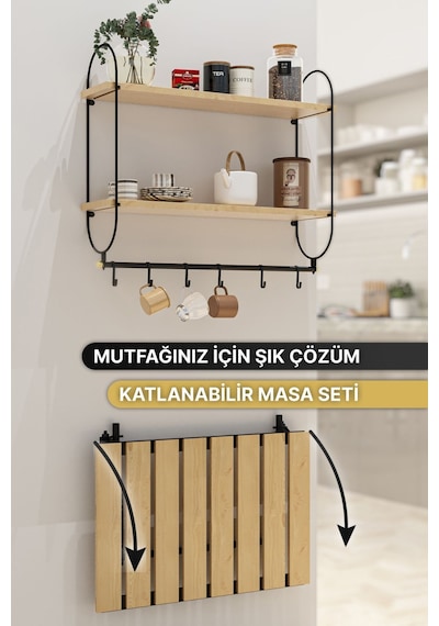 Modern Kahve Köşesi Çok Amaçlı Mutfak Dolapları 3lü Set Lüks Katlanır Mutfak Masası Düzenleyici