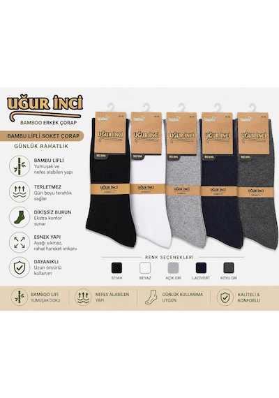 Uğur İnci Klasik Bambu Erkek Çorabı Nefes Alan, Terletmeyen, Yumuşak Ve Dayanıklı Günlük Çorap 3 Lü Paket Siyah