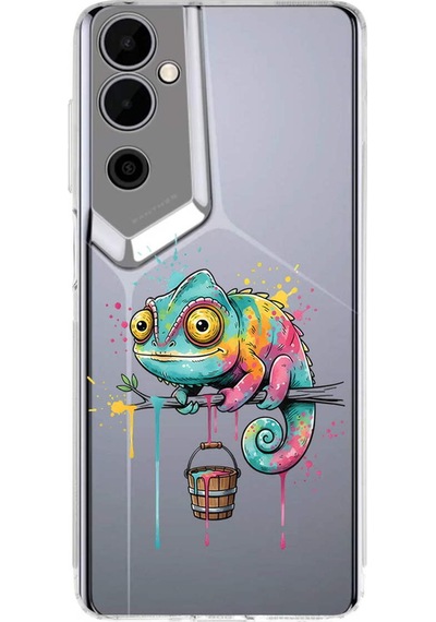 Tecno Pova Neo 2 İle Uyumlu Splash Bukalemun Tasarımlı Şeffaf Silikon Kılıf Şeffaf
