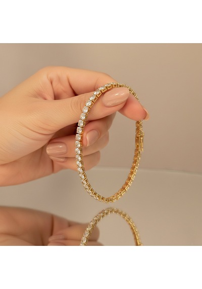 Taşlı Su Yolu Gold Kadın Çelik Bileklik Altın - Çelik