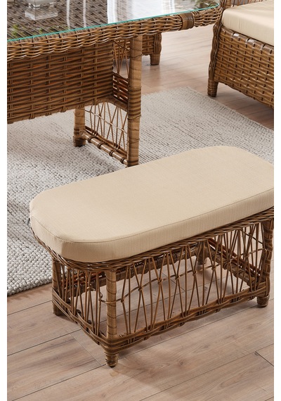 Paris Rattan Puflu Bahçe Balkon Takımı 3+1+1 Cam Masalı Kahve Kahverengi