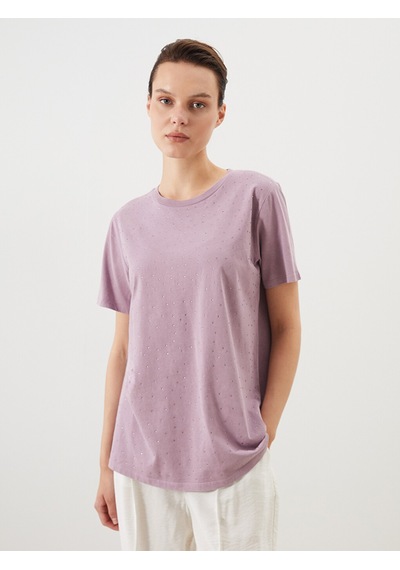 Lcw Comfort Pembe Taşlı %100 Pamuklu Kadın Tişört