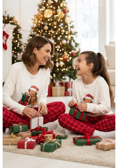 Siyah İnci Pamuklu Bisiklet Yaka Örme Pijama Takım 25241126 Ekru