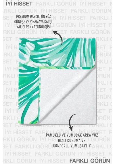 Tropikal Yapraklı Mikrofiber Plaj Havlusu - Bohem Yeşil Beyaz Havuz Deniz Hızlı Kuruyan Havlu İnci Çiçeği