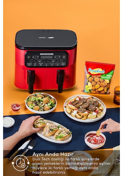 Karaca Air Pro Cook Duo Superfresh Kırmızısı 4+4 L 8 Kişilik Airfryer Fritöz