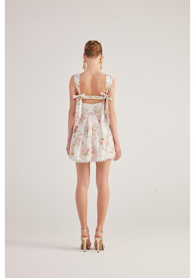 Holly Lolly Eteği Brode Detaylı Çiçekli Mini Romance Elbise Pembe