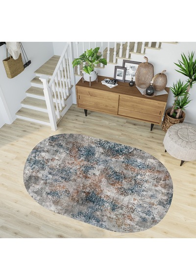 Rovigo Home Dijital Baskı Yıkanabilir Kaymaz Taban Oval Salon Halısı RVG7236-SD292 Çok Renkli