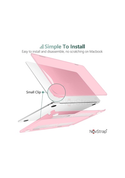 Novstrap Apple Macbook Air 15 İnç A2941 M2 Çip İle Uyumlu Parlak Kılıf + Şeffaf Klavye Kılıfı + Film Pembe