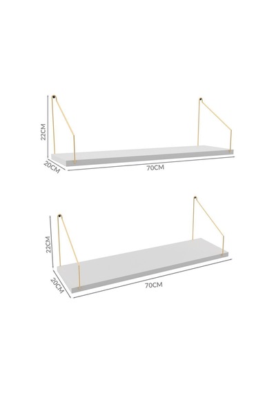 Duvar Rafı Kitaplık Mutfak Banyo Yaşam Alanı 20 X 70 Cm 2 Adet Beyaz Altın Kollu
