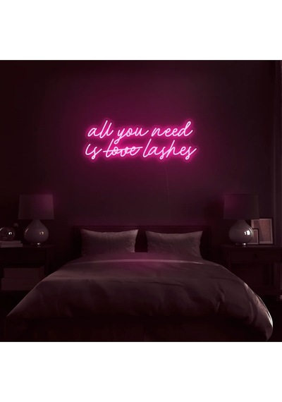 All You Need Is Love Lashes Yazılı Neon Tabela Pembe