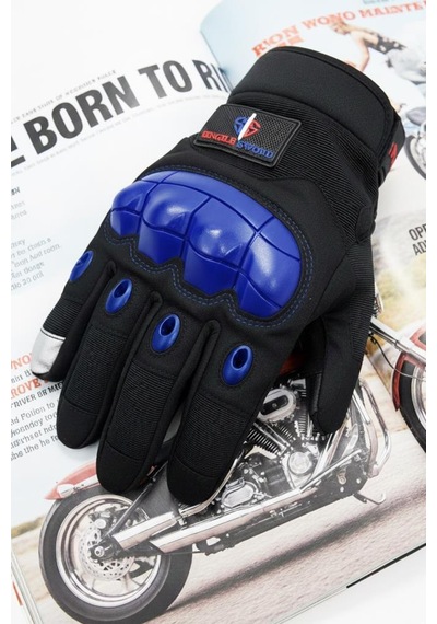 Single Sword Tam Parmak Dokunmatik Özellikli İç Ve Dış Koruma Destekli Taktik Motorcu Eldiveni Mavi