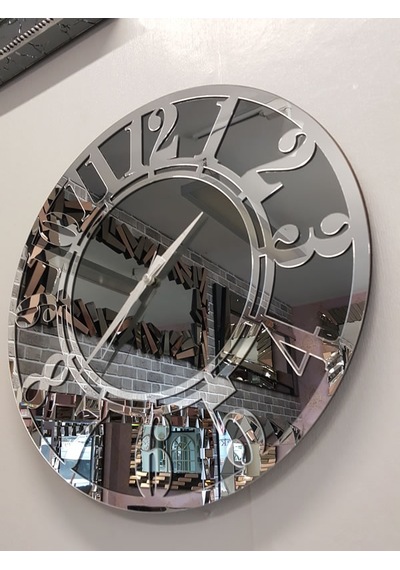 Ayna Denizi Silver Latin Smoked Model Gümüş Füme Renk 50 CM Dekoratif Aynalı Duvar Saati Gümüş