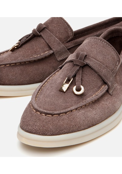 Hotiç Kadın Süet Deri Vizon Klasik Loafer