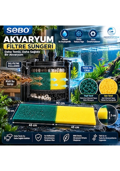 Akvaryum Filtre Süngeri - 90x30x2 Cm - Çift Renk - Yüksek Su Geçirgenlik - Üstün Tutucu Yapı - Yeşil Sarı