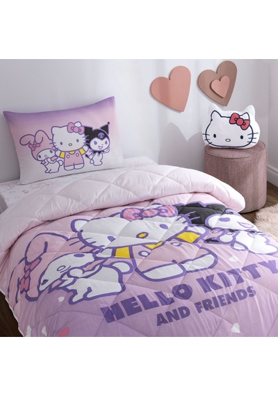 Taç Lisanslı Hello Kitty & Friends Tek Kişilik Pamuk Yorgan Seti 000000001000051513 Çok Renkli