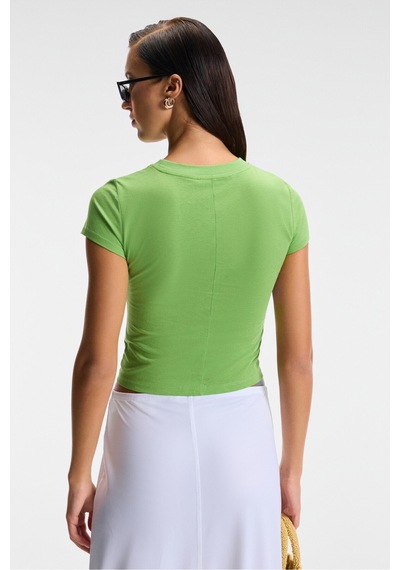 Grımelange TESSIRA Kadın %100 Pamuk Bisiklet Yaka Baskılı Slim Fit Yeşil T-Shirt