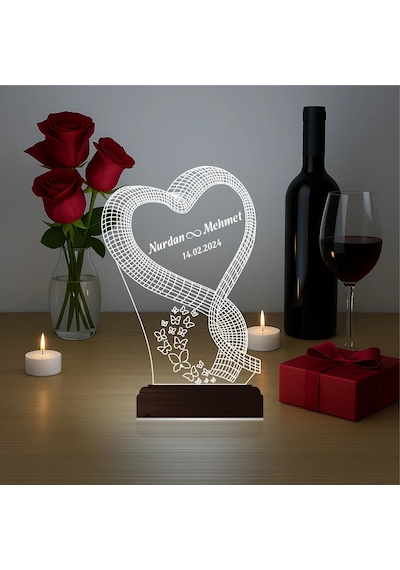Luvivia Kalp Sevgiliye Hediye Kişiye Özel 3d Lamba - Masa Gece Lambası V38