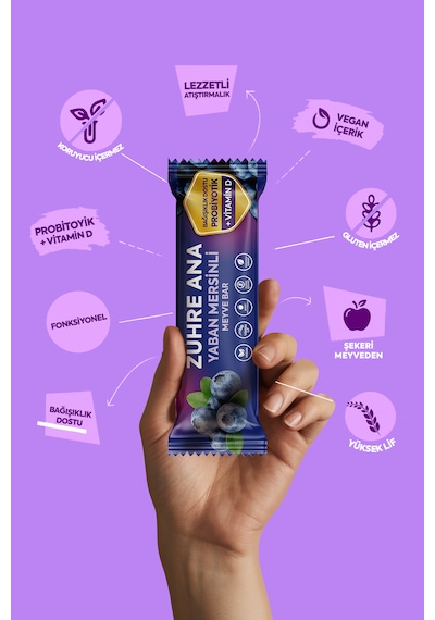 Probiyotik Ve Vitamin D İçeren Meyve Bar, Şeker İlavesiz Yaban Mersinli 35 Gr X 12 Adet
