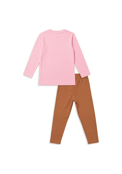 Kız Çocuk Pamuklu Uzun Kollu T-shirt & Tayt Takımı – Sevimli Karakter Baskılı (2-8 Y)