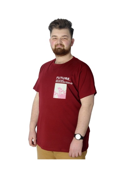 Mode Xl Büyük Beden T-Shirt Baskılı Future 22154 Bordo 001