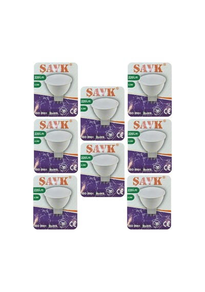 8 Adet Şavk 12volt Ac/dc 4,5w 22w Beyaz Işık 6500k Gu5.3 Duylu İğne Bacak Led Çanak Ampul