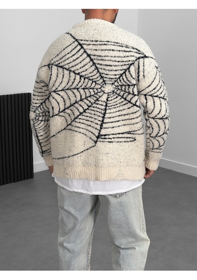 Cocopelli Örümcek Ağı Detaylı Erkek Peluş Sweatshirt Coc1005 Çok Renkli