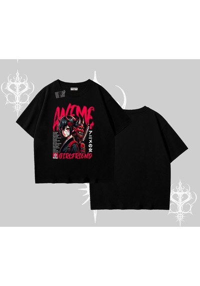 Tarzsokak Oversize Tshirt Anime Girlfriend Kırmızı Siyah