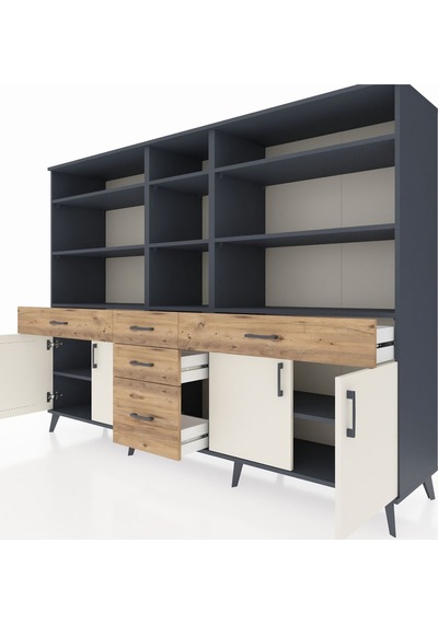 Hyperion Dolap 11 Raflı 5 Çekmeceli 4 Kapaklı 220x44x163 Antrasit Antrasit-aytaşı/çam Hyperion Dolap 11 Raflı 5 Çekmeceli 4 Kapaklı 220x44x163 Antrasit Antrasit-aytaşı/çam