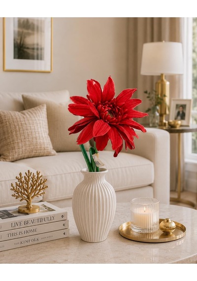 Kırmızı Gerbera Yapay Çiçek, 63 Cm, Tek Dal, Dekoratif Süsleme, İpek Kumaş Diğer