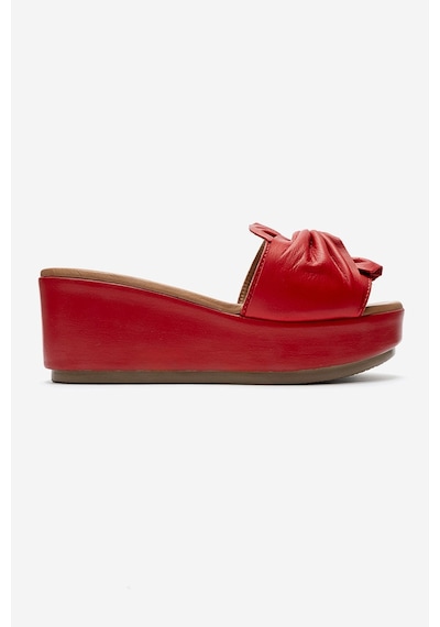 Luvishoes Jeff Kırmızı Cilt Hakiki Deri Fiyonklu Kadın Dolgu Topuklu Terlik