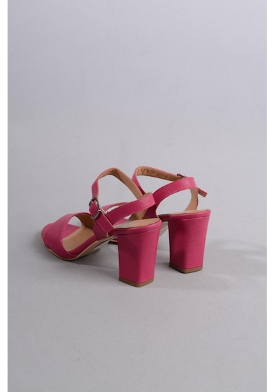 Seç Kundura Seç 0032 Hakiki Deri Tek Bant Sandalet Topuk Boyu 8,5cm Fuşya - 40 Fuşya