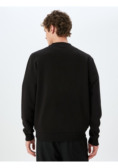Koton Pamuk Karışımlı Bisiklet Yaka Slogan Baskılı Sweatshirt Siyah 5wam70232mk Siyah
