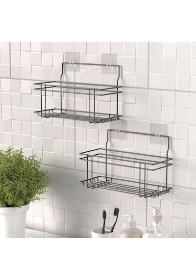 Teknotel Yapışkanlı 2 Adet Banyo&mutfak Rafı Mat Siyah St320 Çok Renkli