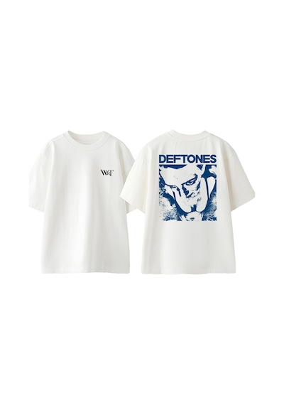 Thewert Deftones 2 Tasarım Sırt Baskılı Pamuk Beyaz Oversize T-shirt