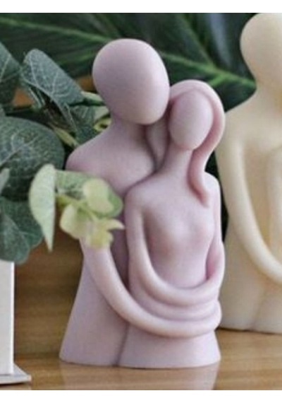 Bernami Vazo Pinterest Sarılan Çift Figürlü Vanilya Kokulu Dekoratif Mum - Beyaz Ve Lila Handmade Decorative Candle Diğer