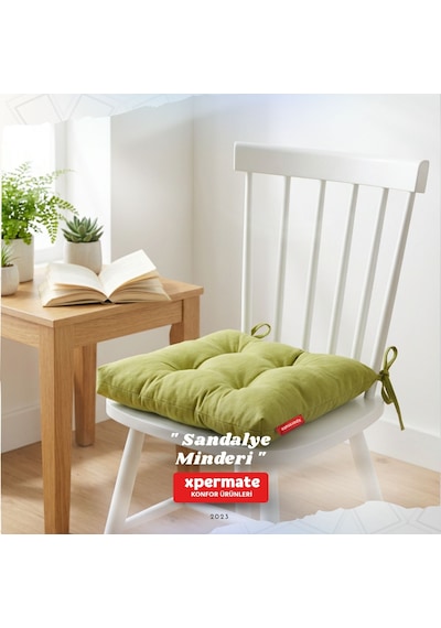 Pofuduk Sandalye Minderi Bağcıklı 40x40 Cm Yıkanabilir Dekoratif Mutfak Bahçe Piknik Minderi Yeşil