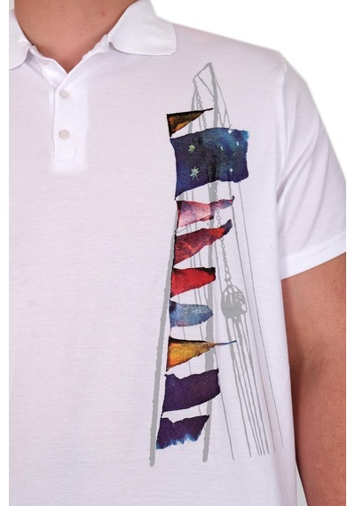 Mode Xl Büyük Beden Erkek T-shirt Polo Flag U25304 Beyaz Beyaz