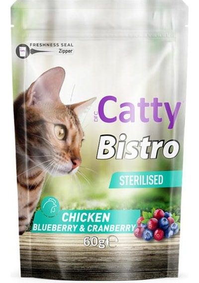 Catty Bistro Kısırlaştırılmış Tavuklu Yaban Mersinli Ve Kızılcıklı Kedi Ödül Maması 60 Gr