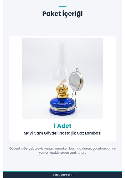 Cam Gaz Lambası - Mavi - Nostaljik Tasarım