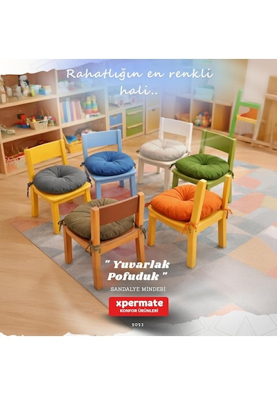 Xpermate Pofidik Yuvarlak Sandalye Minderi Su Yağ İtici Yumuşak Dolgulu Minder Mutfak Balkon Bahçe 38 Cm Gri Diğer